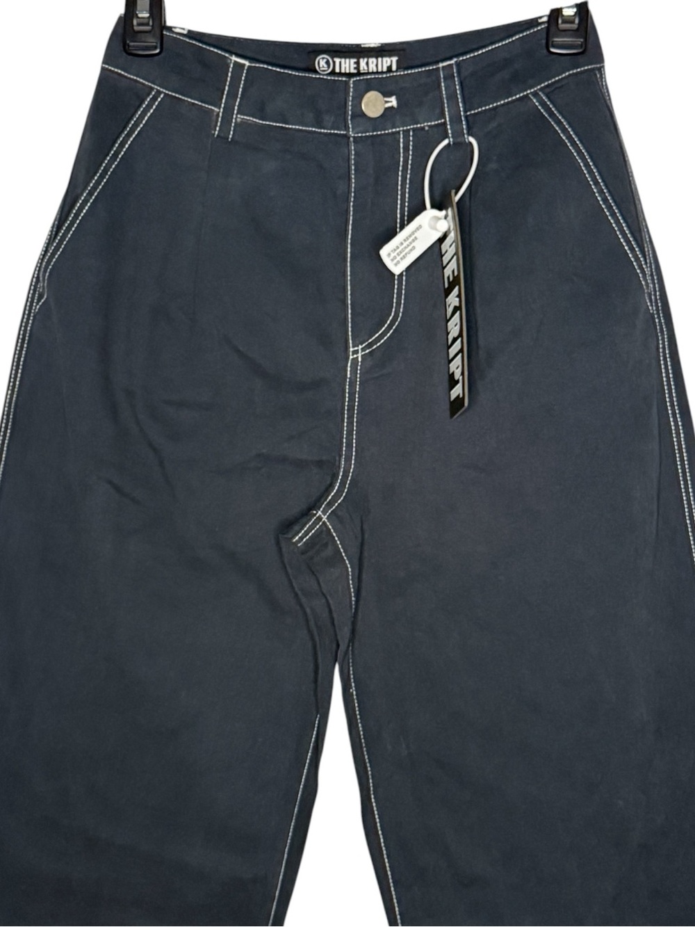 THE KRIPT Lumi Contrast Stitch High Rise Pleated Jeans Navy Blue Size XS NWT
